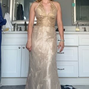 Elegant Gold Halter Dress